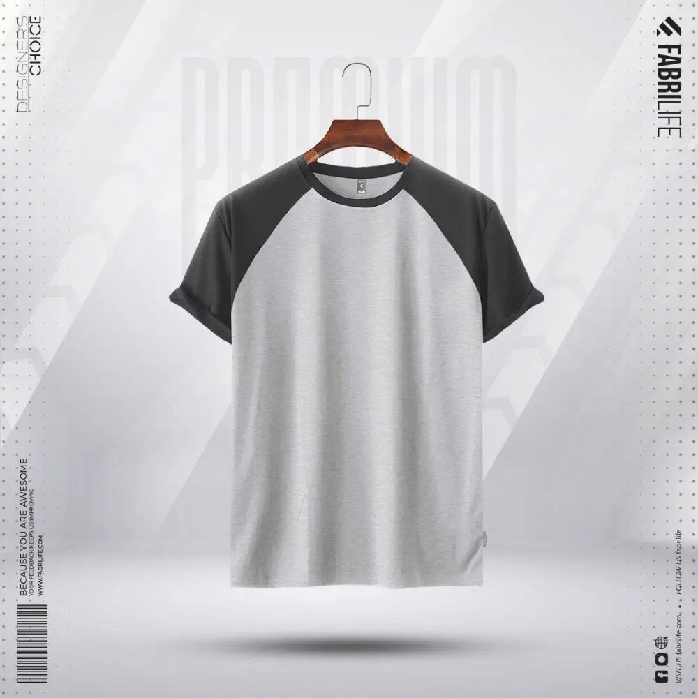 Fabrilife Mens Premium Short Sleeve Raglan - Gray Melange