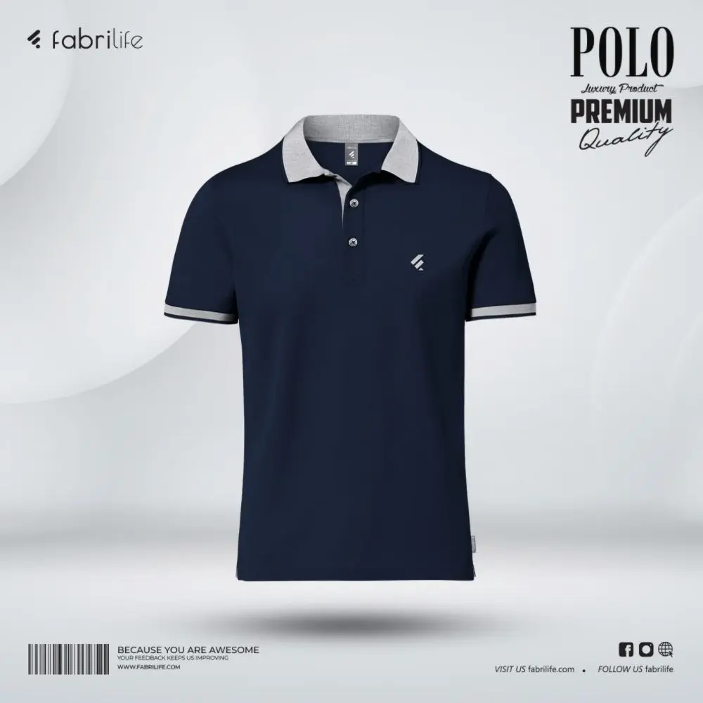 Single Jersey Knitted Cotton Polo - Navy