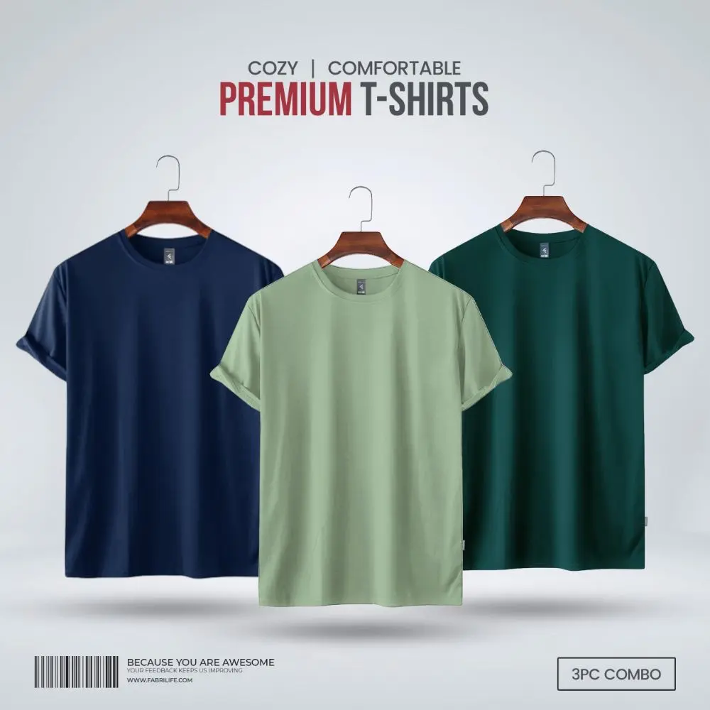 Mens Premium Blank T-shirt -Combo- Ice berg Green, Green, Navy